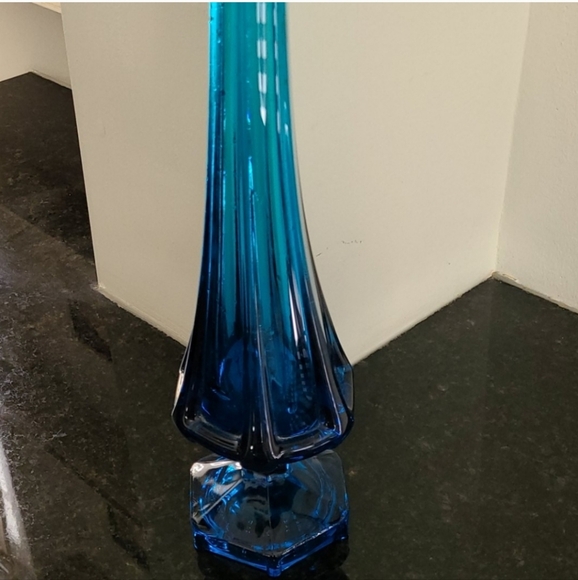 Viking Glass Bluenique Blunique Blue Swung Vase Planter Atomic MCM Vintage Epic - Picture 5 of 7